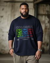 Big & Tall Men's Blue Skull Colorblock Print Long Sleeve Tee